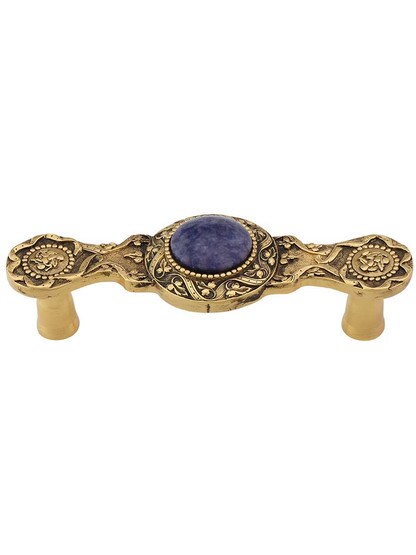 Victorian Jewel Pull Inset with Blue Sodalite - 3 inch Center-to-Center in 24K Gold Plate.